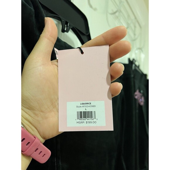 NWT Size L Juicy Couture Velour Bling Tracksuit Black With Pink Rhinestone Y2K - Picture 8 of 8